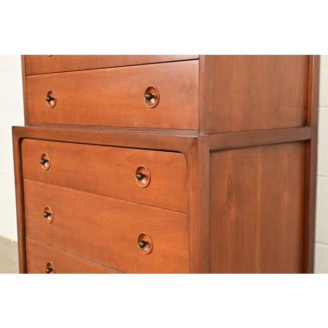 John Van Koert for Drexel Counterpoint Mid-Century Modern Sculpted Walnut Highboy Dresser, 1950s For Sale - Image 12 of 18