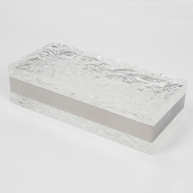 Transparent Willy Rizzo Style Chrome and Ice Effect Lucite Box, circa 1970 For Sale - Image 8 of 11