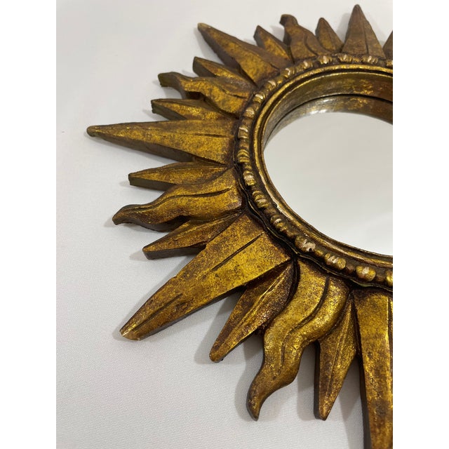Mid 20th Century Vintage Mid 20th Century 12.5" Gilded Sunburst Accent Wall Mirror For Sale - Image 5 of 18