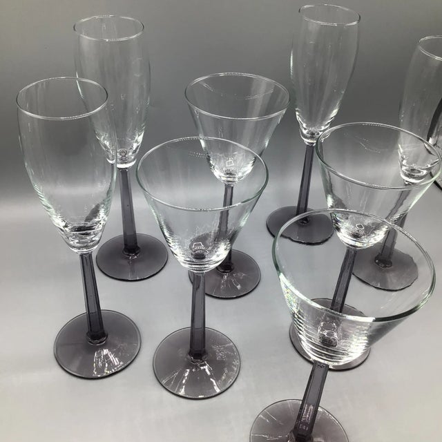 Amethyst Octagonal Stem 4 Champagne and 4 Wine Glasses-Set of 8 For Sale - Image 12 of 13