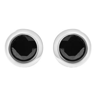 .925 Sterling Silver 7 1/2 Cttw Round Brilliant-Cut Black Diamond Bezel-Set Stud Earrings with Screw Backs (Fancy Color-Enhanced, I2-I3 Clarity) For Sale