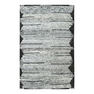 8x10 Gray Hand-Knotted Wool Striated Horizon Geometric Modern Carpet Rug For Sale