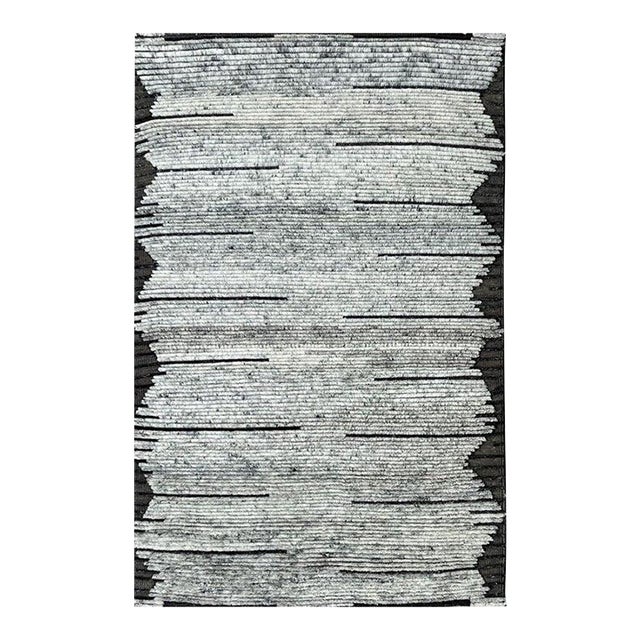 8x10 Gray Hand-Knotted Wool Striated Horizon Geometric Modern Carpet Rug For Sale