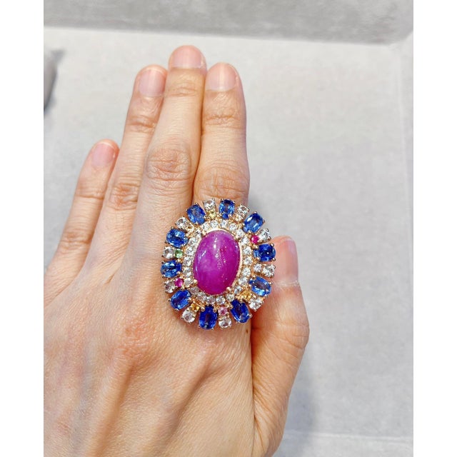 Bochic Vintage Ruby, Tanzanite & Fancy Sapphire Candy Ring Set 18K Gold & Silver For Sale - Image 18 of 18
