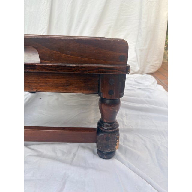 Ethan Allan Heirloom Collection Leather and Solid Wood in Nutmeg Finish Footstool For Sale - Image 12 of 13