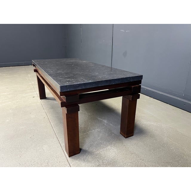 Black Vintage Wooden and Stone Top Coffee Table, 1970s For Sale - Image 8 of 10