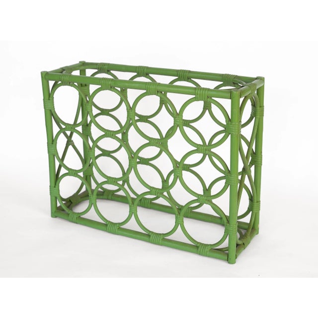 Vintage 1970s Boho Green Rattan 12-Bottle Wine Rack For Sale - Image 13 of 13