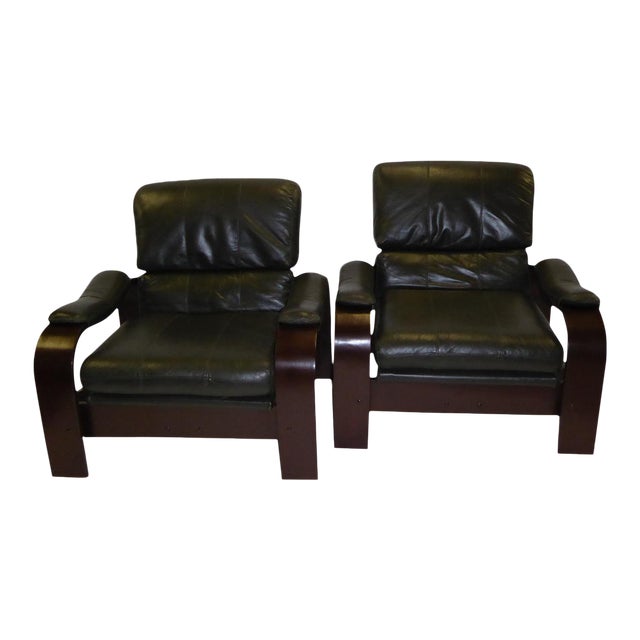 Alvar Aalto Style Dark Green Leather Bentwood Lounge Chairs A Pair Chairish