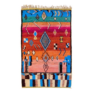 Vintage Azilal Moroccan Handmade Geometric Multicolor Berber Wool Rug For Sale