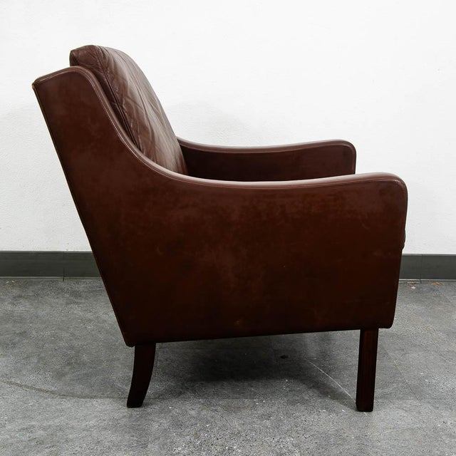 Mid-Century Modern Mid Century Danish Modern Lounge Chair Brown Leather Arm Denmark MCM Armchair For Sale - Image 3 of 11