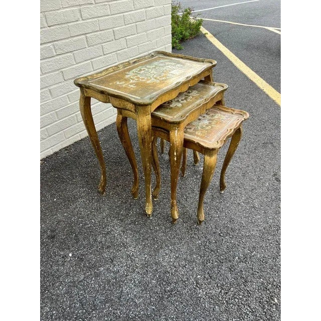 Wood Set of 3 Italian Florentine Gilt Wood Nesting Tables. For Sale - Image 7 of 10