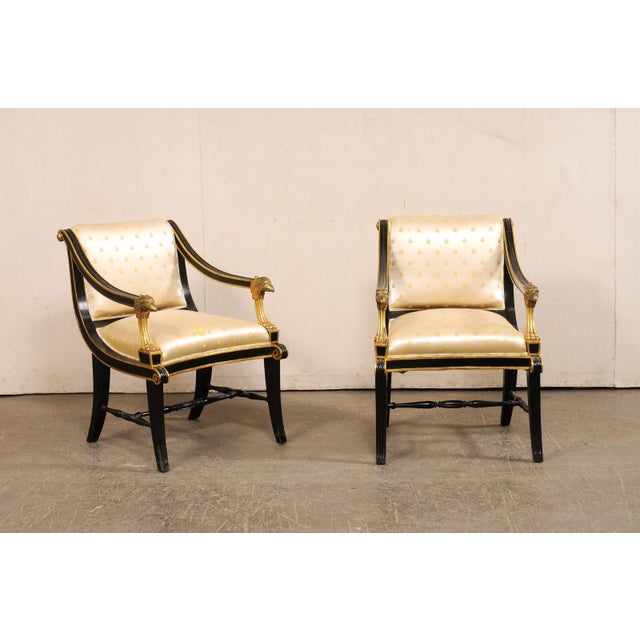 French Mid 20th Century French Gold & Black Chairs with Carved Eagles - a Pair For Sale - Image 3 of 11