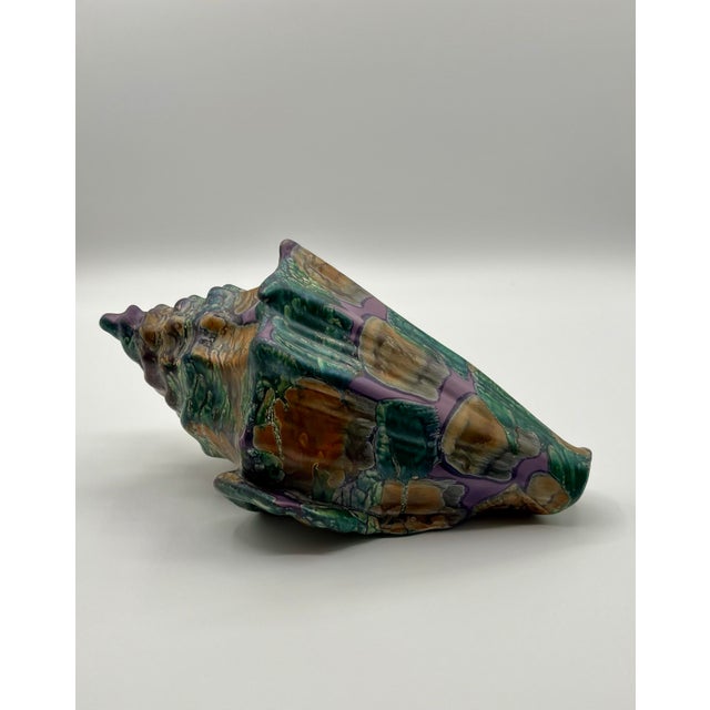 Mid 20th Century Vintage Iridescent Ceramic Conch Shell For Sale - Image 5 of 12