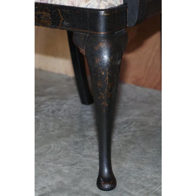 Georgian Chinoiserie Black Lacquer Armchair, 1800s For Sale - Image 14 of 18