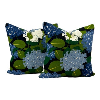 Hydrangea Paul Poiret Attributed to Schumacher 20”x20” Feather/Down Pillows - A Pair For Sale