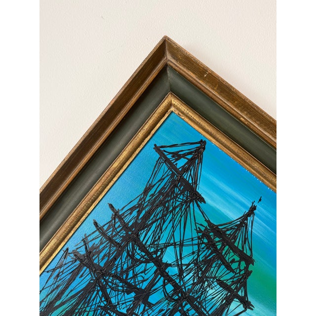 1970s Mid-Century Modern Harbor Boats Landscape Acrylic Painting on Board, Signed For Sale - Image 10 of 12
