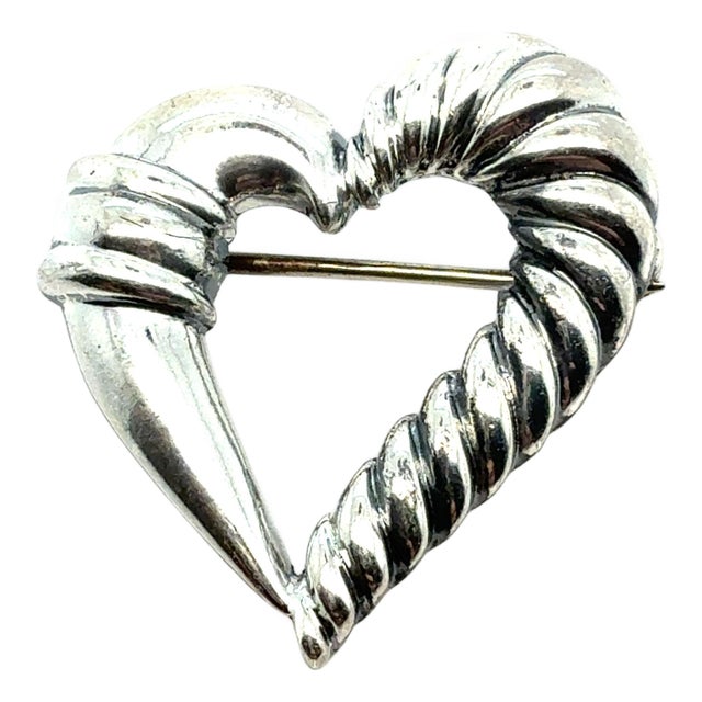 1990s Tiffany & Co Estate Heart Brooch Pin Sterling Silver For Sale