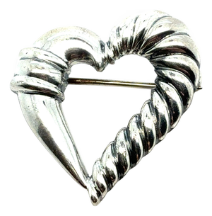 1990s Tiffany & Co Estate Heart Brooch Pin Sterling Silver
