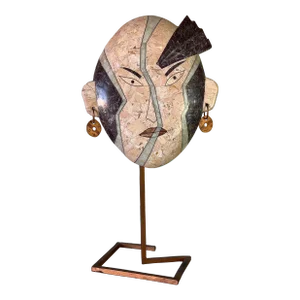 80's Postmodern Maitland Smith Tessellated Stone Face Sculpture