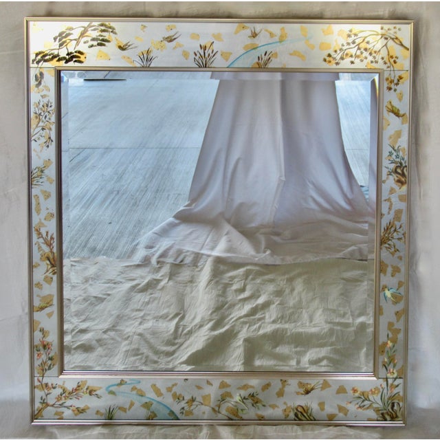 Labarge C.1970's LaBarge Chinoiserie-Style, Silver & Gold Leaf Burnished, Reverse Painted Eglomise Mirror For Sale - Image 4 of 18