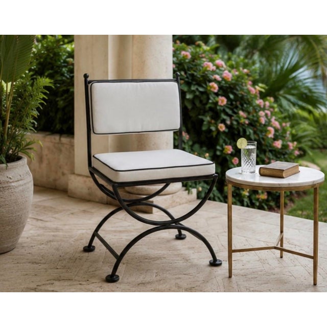 Vintage Turkish Powder-Coated Cast Iron Campaign-Style Vanity or Garden Chair With New Custom Cushions For Sale - Image 11 of 11