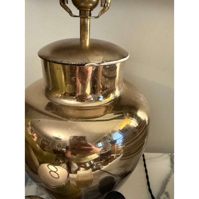 Eglomisé Lamp With Pleated Linen Lamp Shade For Sale - Image 4 of 4