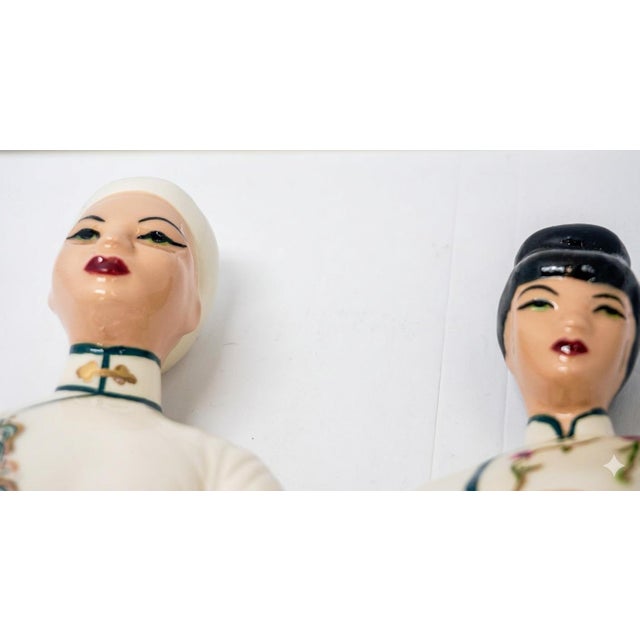 Cream Vintage Hollywood Regency Signed Ceramic Asian Figures For Sale - Image 8 of 8