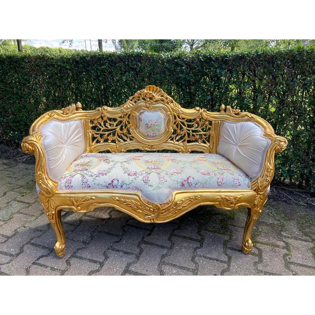 1980s French Louis XVI Gold Beech Mint Settee - 1 Pc For Sale - Image 11 of 11