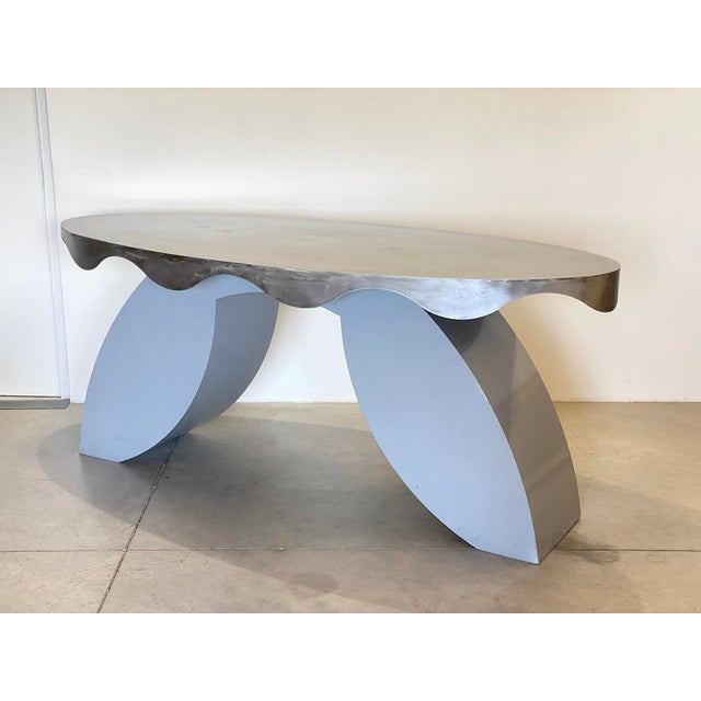 80s console in iron, brushed and lacquered steel