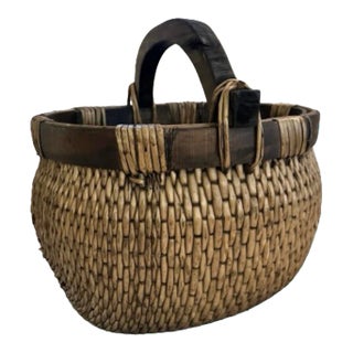 Early 20th Century Large Vintage Chinese Willow Gathering Basket For Sale