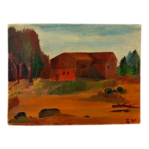 Folk Art Red Barn Painting - New Hampshire, Signed and Dated