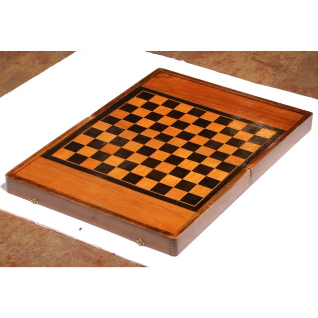 Late 19th Century 19th Century French Walnut and Inlaid Backgammon & Checkers Game Box For Sale - Image 5 of 16
