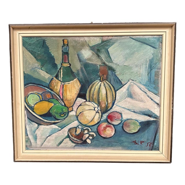 D. K, Wine and Fruit, 1956, Oil on Panel, Framed For Sale