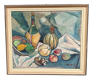 D. K, Wine and Fruit, 1956, Oil on Panel, Framed