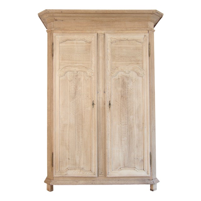 19th Century Belgian Bleached Oak Wardrobe For Sale