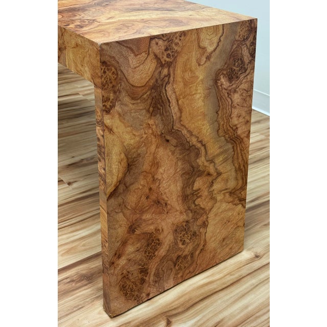 Late 20th Century Vintage Faux Burlwood Console Table For Sale - Image 5 of 12