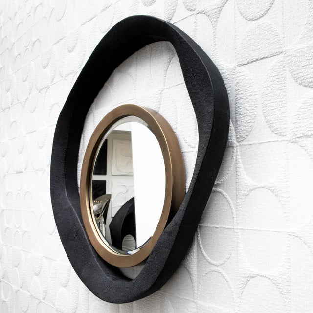 2020s Modern Mirror in Black Shagreen With Bronze Patina Brass Details by R&y Augousti For Sale - Image 5 of 7