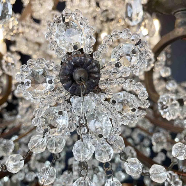 Metal Italian Beaded Crystal 10-Light Dining Room Chandelier, 1950s For Sale - Image 7 of 15