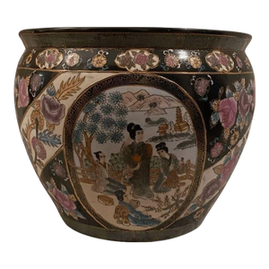 Vintage Mandarin Family Porcelain Fishbowl Planter Chinese Vase Hand Painted
