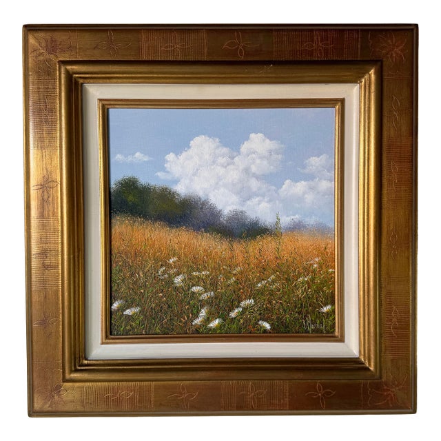 2003 Patrice Marchal “Marguerites” French Wildflower Landscape Oil on Canvas Painting, Framed For Sale