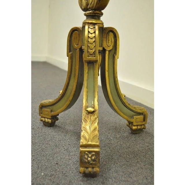 Antique French Louis XVI XV Style Carved Giltwood Green Oval Fireplace Screen For Sale - Image 10 of 10