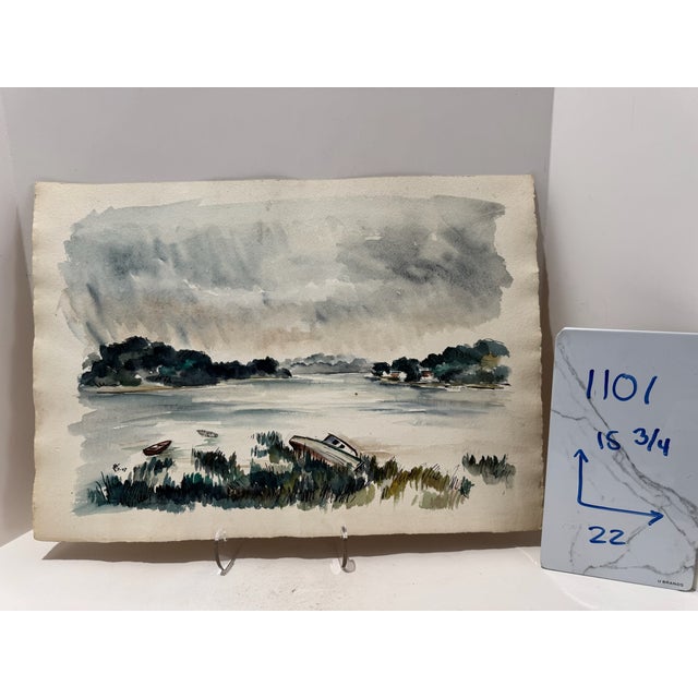 Paper Henry Emil Salloch Original Watercolor on Paper Small Moored Boats, 1947. For Sale - Image 7 of 7