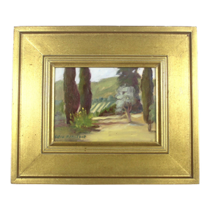 Vintage Oil Painting “Vineyard Country Tuscany” Signed by Artist Gilt Wood Frame