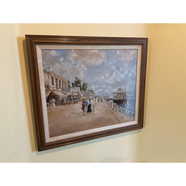 Vintage Oil on Canvas Painting of a Waterfront Landscape - Framed For Sale - Image 9 of 10