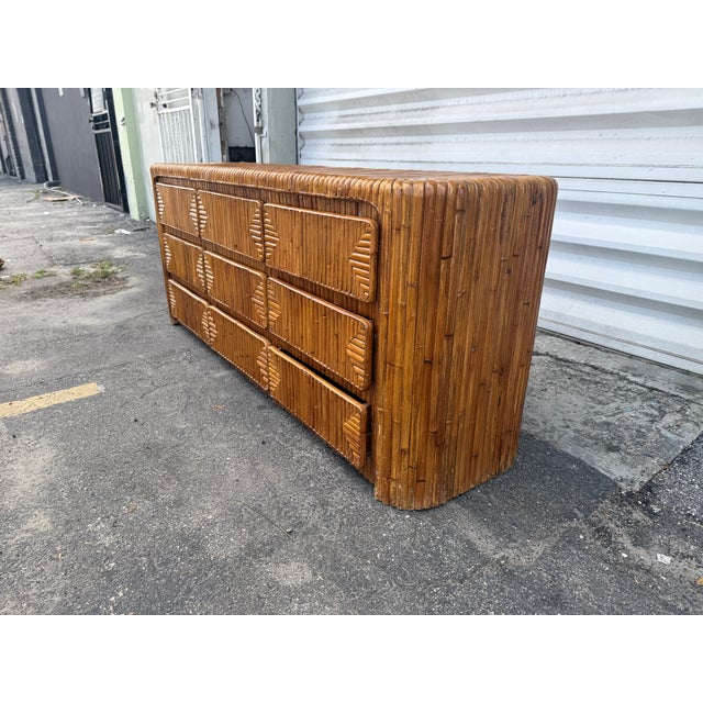 1970s 1970's Waterfall Rattan 9 Drawer Long Chest Style of Gabriella Crespi For Sale - Image 5 of 15