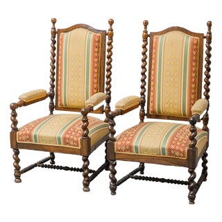 Antique Lounge Chairs in Wood and Fabric, 1890s, Set of 2 For Sale