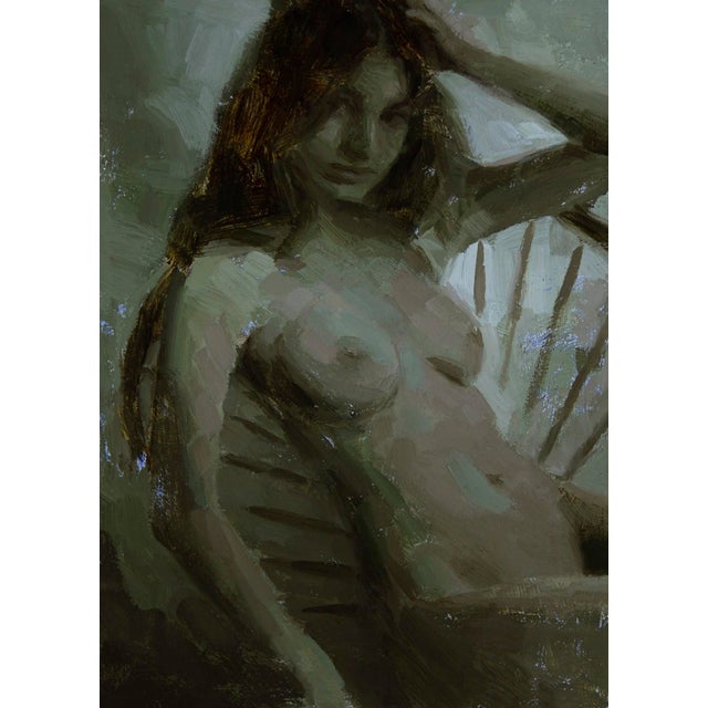 Untitled 8 by Mark Bradley Schwartz | Oil on board painting of a seated female figure For Sale
