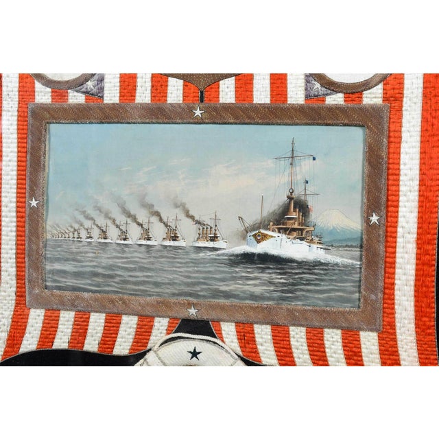 1900 - 1909 Japanese Antique Textile Panel of American Historical Great White Fleet For Sale - Image 5 of 13