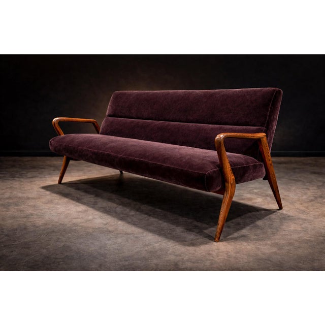 Mid-Century Modern Giuseppe Scapinelli Sculptural Sofa in Solid Caviúna & Deep Aubergine Mohair, Brazil, 1950s - Lot 755 For Sale - Image 3 of 13
