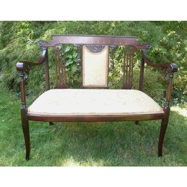 1800’s Settee Entry Hall Bench Inlaid. Stately Beautiful with stunning beautiful carved patterns of mother of pearl inlay...